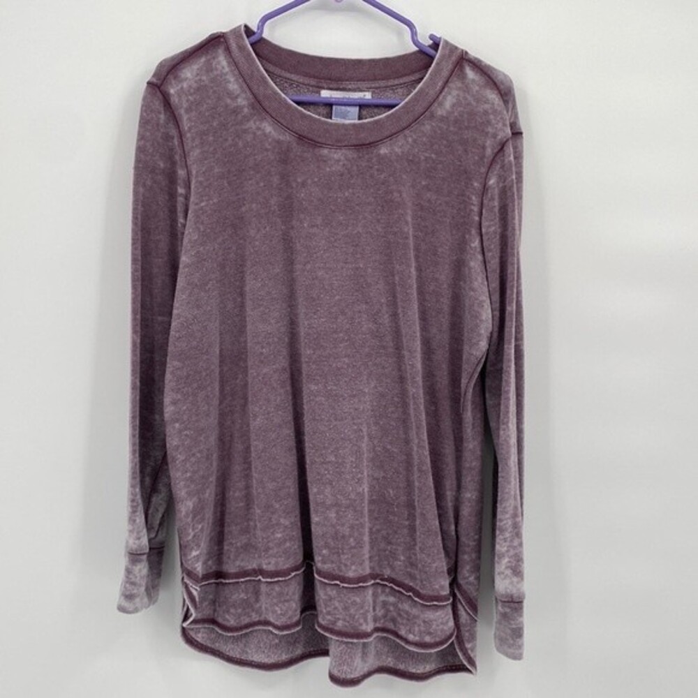 Keren Hart Round Neck Long Sleeve Hi-Low Hem Pullover Sweatshirt Purple Size L